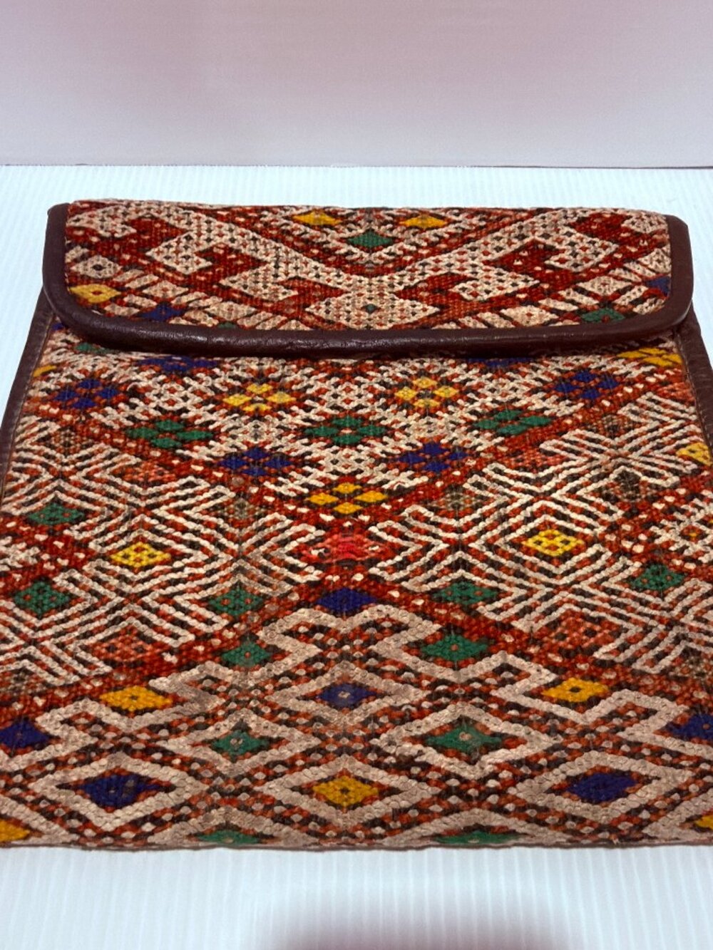 Vintage Southwestern Kilim Pouch Bohemian Handwoven Geometric Zippered Bag